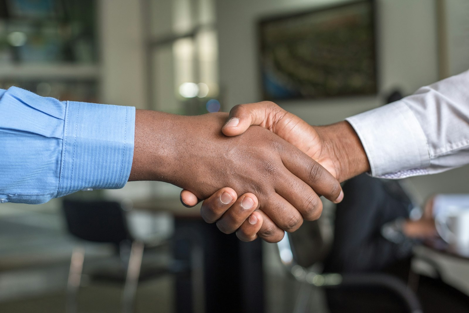 Two professionals shaking hands after an interview